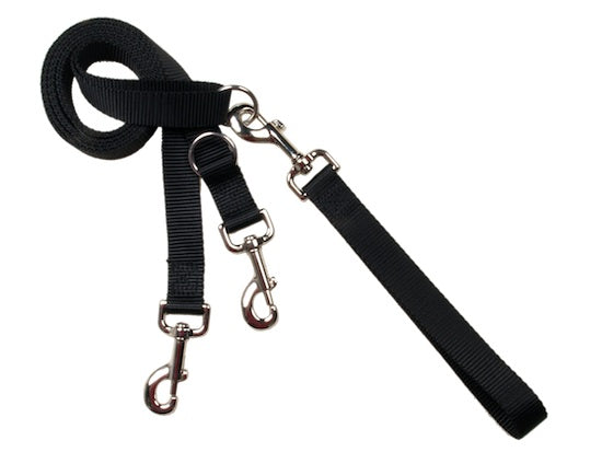 Dog leash with chain on outlet end